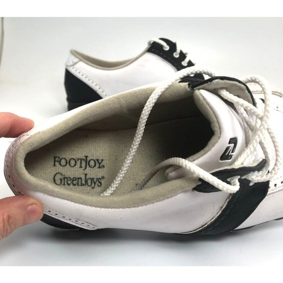 FootJoy GreenJoys Womens Sz 10M Black White 48364 Golf Shoes Soft Spike Patent - Picture 7 of 9